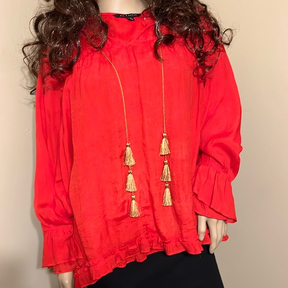 Zac & Rachel Tops - Zac and Rachel XL Red w/ gold tassel boho style blouse.